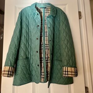 Burberry Beige Quilted Jacket with Plaid Design